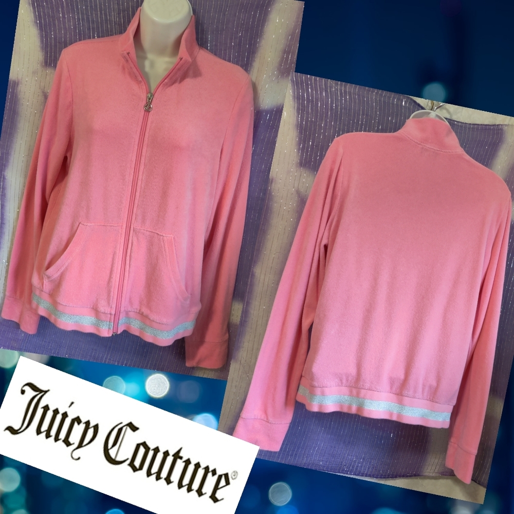 ❤ Juicy Couture Pink Soft Full Zip Athletic Jacket, Terry Cloth Junior's Large